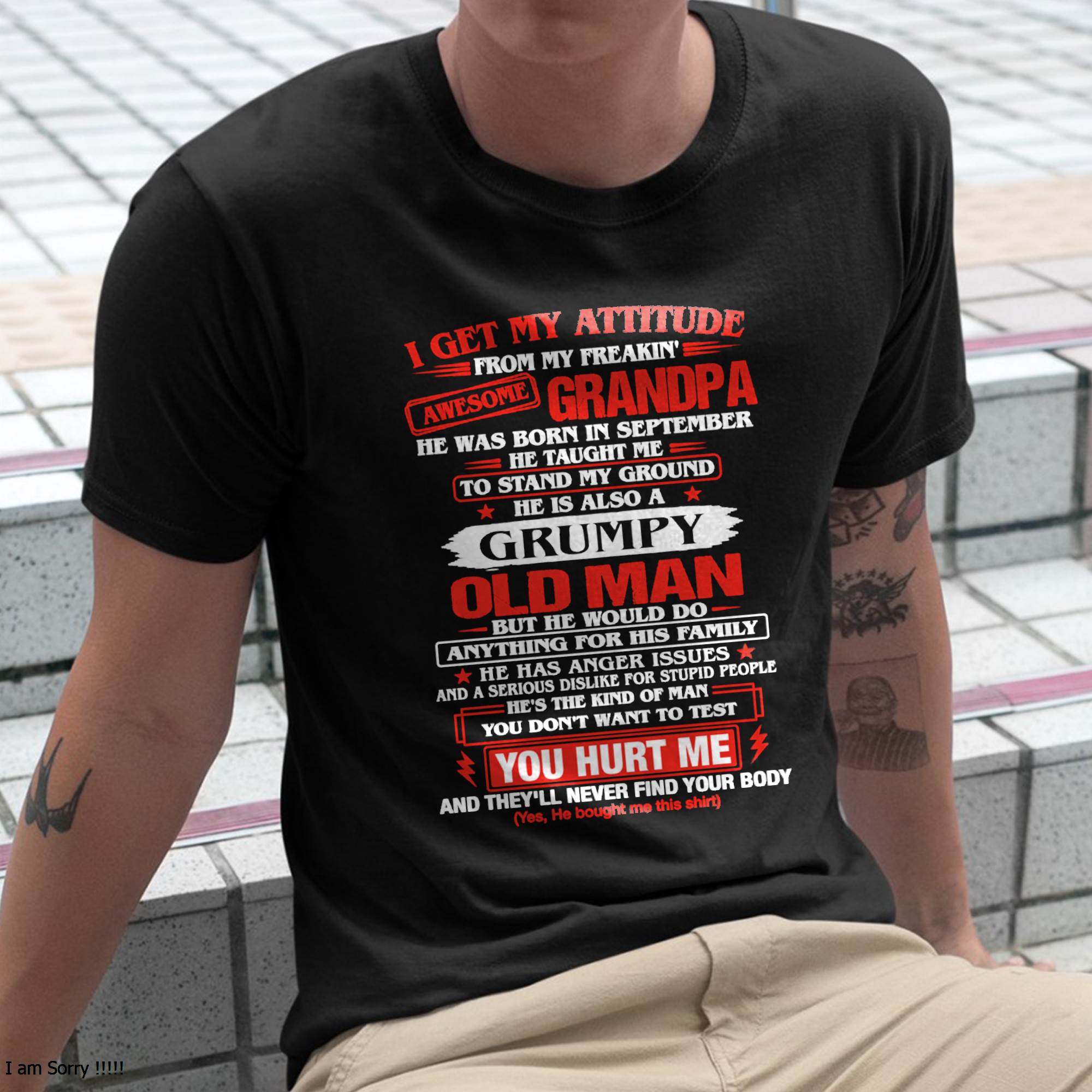 SEPTEMBER AWESOME GRANDPA T-SHIRT – PROUD GRANDSON GIFT FROM GRANDPA - LUAN09 (SKU2607-322-09)