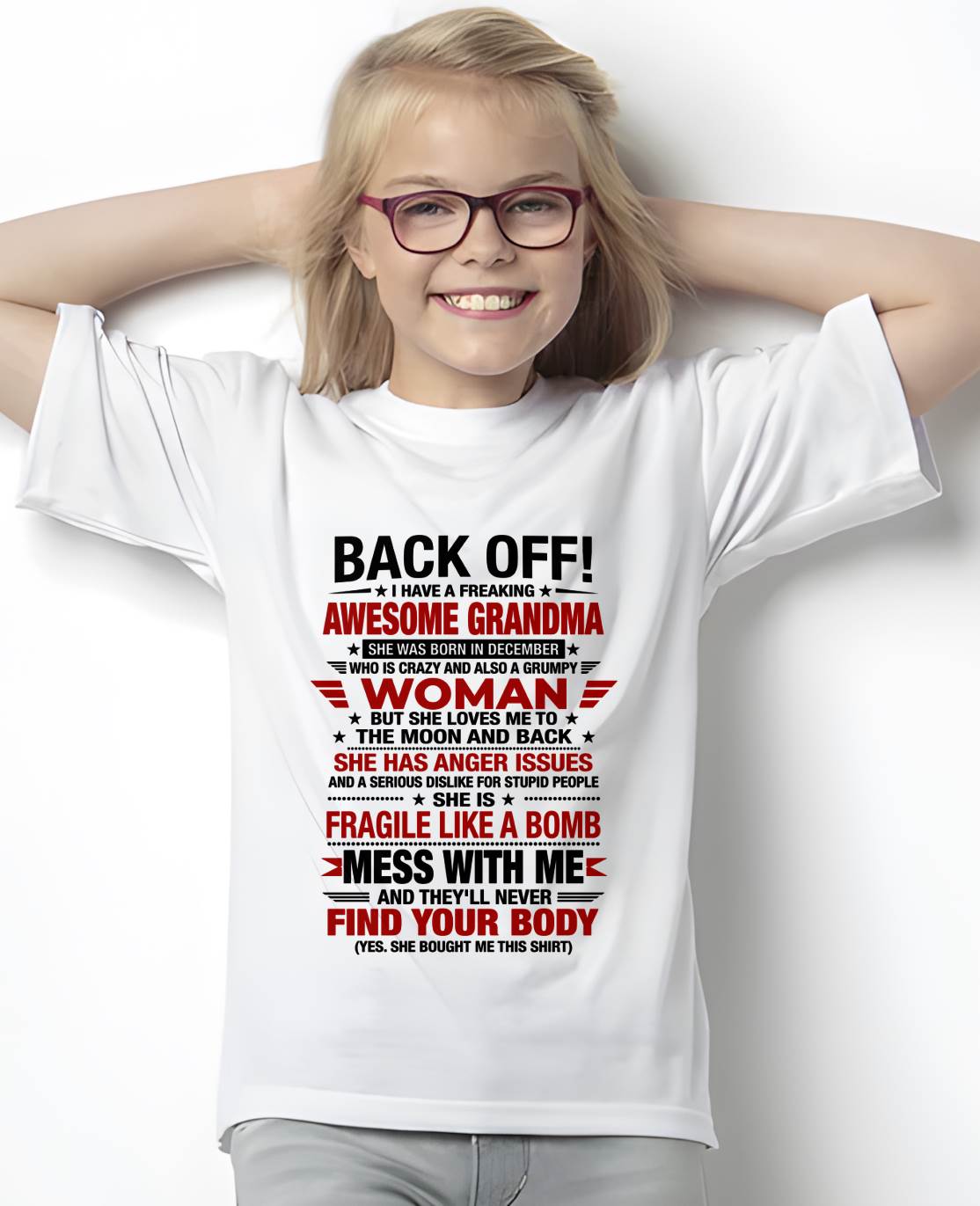 DECEMBER AWESOME GRANDMA T-SHIRT – PERFECT GIFT FROM GRANDMA - LUAN12 (SKU2607-260-12)
