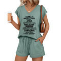 SEPTEMBER - DON'T UNDERESTIMATE ME I OBSERVE MORE THAN YOU KNOW- V-NECK SHORT-SLEEVED SHIRT AND SHORTS SET FOR WOMEN A09-762 LUAN09 (SKU2607-41-09)